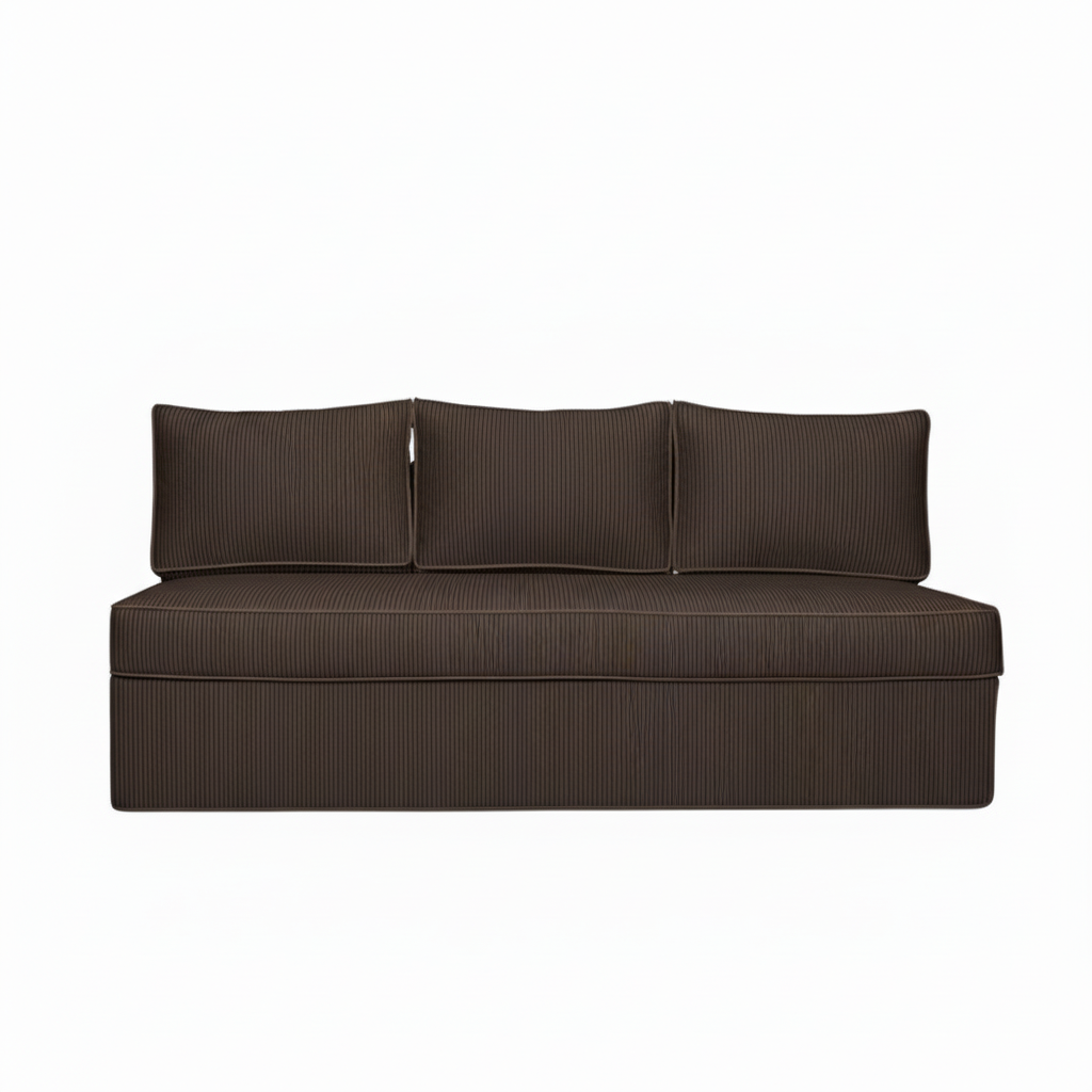 Canapea Extensibila New Modulo, 3 Locuri, Lada Depozitare, Maro, Catifea raiat, 194 Cm