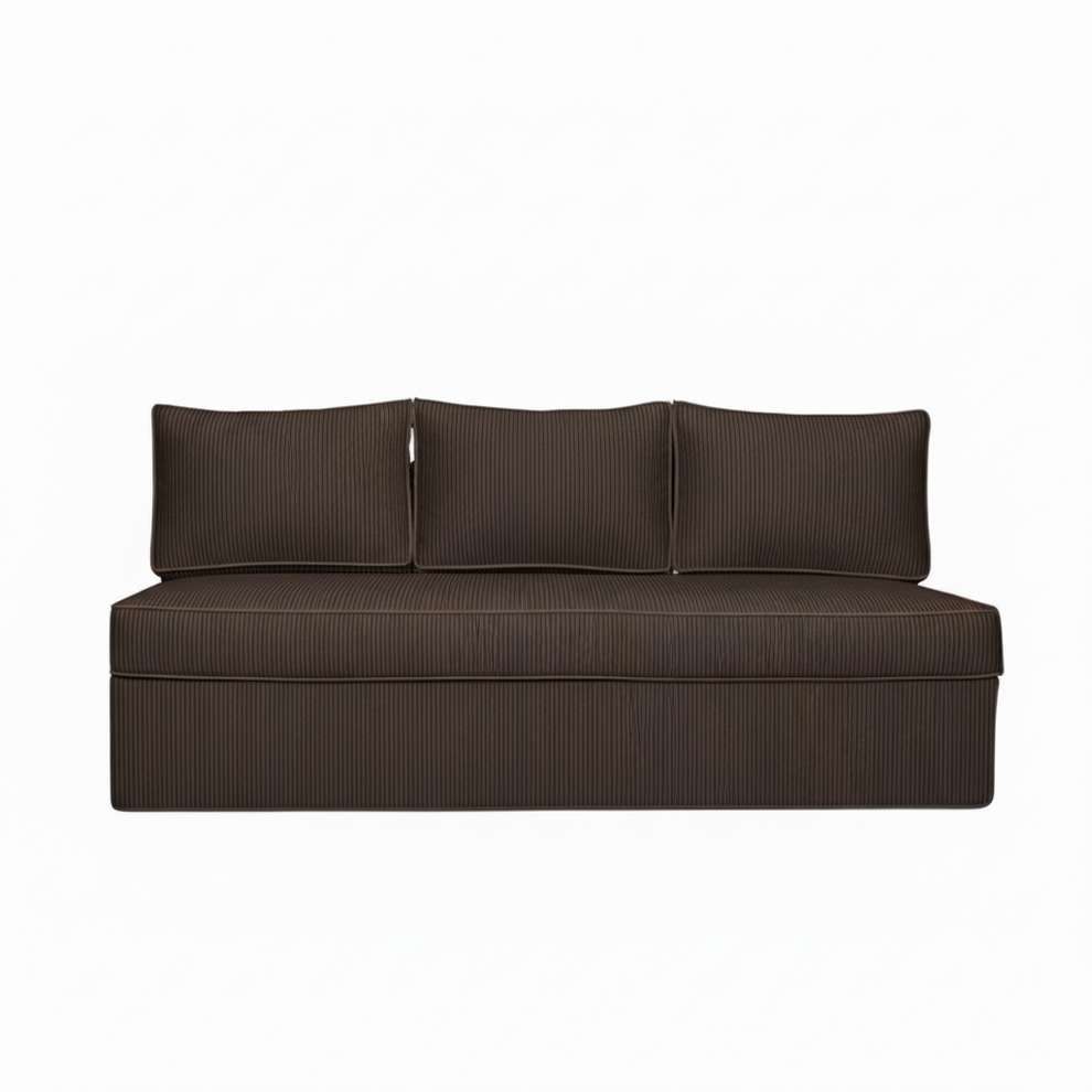 Canapea Extensibila New Modulo, 3 Locuri, Lada Depozitare, Maro, Catifea raiat, 194 Cm
