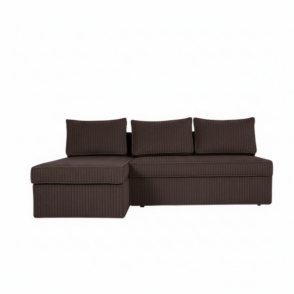 Coltar Extensibil Cu Lada New Modulo, Interschimbabil Stanga/Dreapta,Maro, Catifea raiata, 220 x 80 x 155 Cm