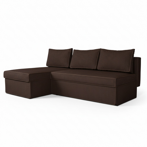 Coltar Extensibil Cu Lada New Modulo, Interschimbabil Stanga/Dreapta,Maro, Catifea raiata, 220 x 80 x 155 Cm