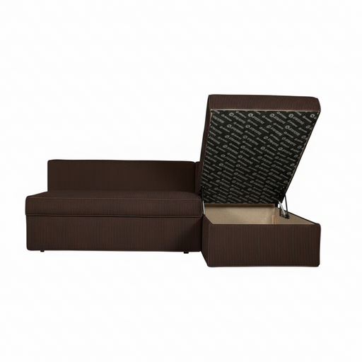 Coltar Extensibil Cu Lada New Modulo, Interschimbabil Stanga/Dreapta,Maro, Catifea raiata, 220 x 80 x 155 Cm