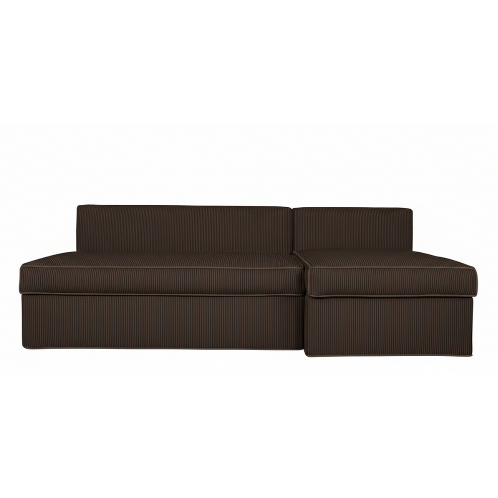 Coltar Extensibil Cu Lada New Modulo, Interschimbabil Stanga/Dreapta,Maro, Catifea raiata, 220 x 80 x 155 Cm