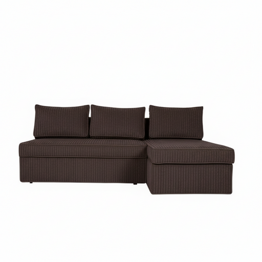Coltar Extensibil Cu Lada New Modulo, Interschimbabil Stanga/Dreapta,Maro, Catifea raiata, 220 x 80 x 155 Cm