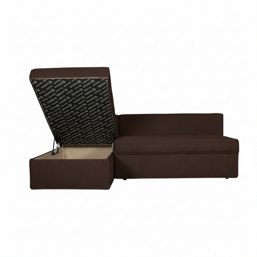 Coltar Extensibil Cu Lada New Modulo, Interschimbabil Stanga/Dreapta,Maro, Catifea raiata, 220 x 80 x 155 Cm