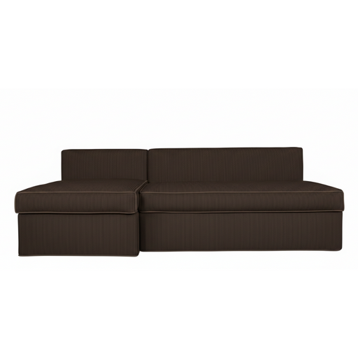 Coltar Extensibil Cu Lada New Modulo, Interschimbabil Stanga/Dreapta,Maro, Catifea raiata, 220 x 80 x 155 Cm