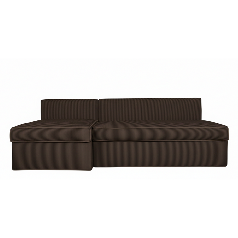 Coltar Extensibil Cu Lada New Modulo, Interschimbabil Stanga/Dreapta,Maro, Catifea raiata, 220 x 80 x 155 Cm