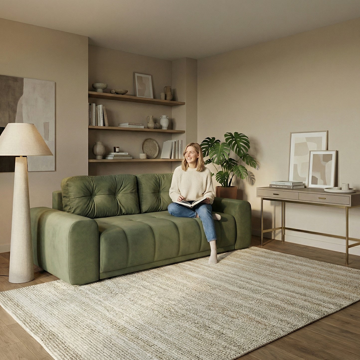 Canapea Extensibila Cu Lada Depozitare Dreamer, Verde, 260 x 110 x 100 Cm