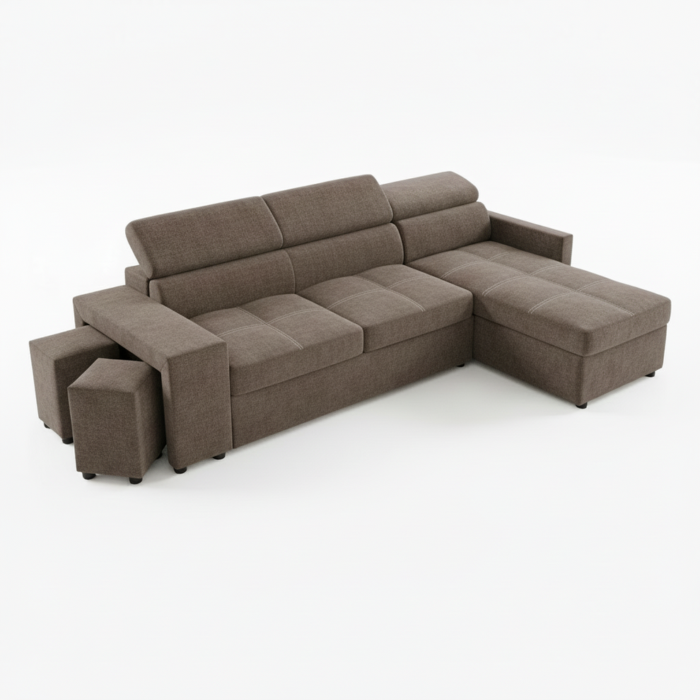 Coltar Extensibil Cu Insula Ventotene, 5 Locuri, Lada Depozitare, Taupe, 269 Cm