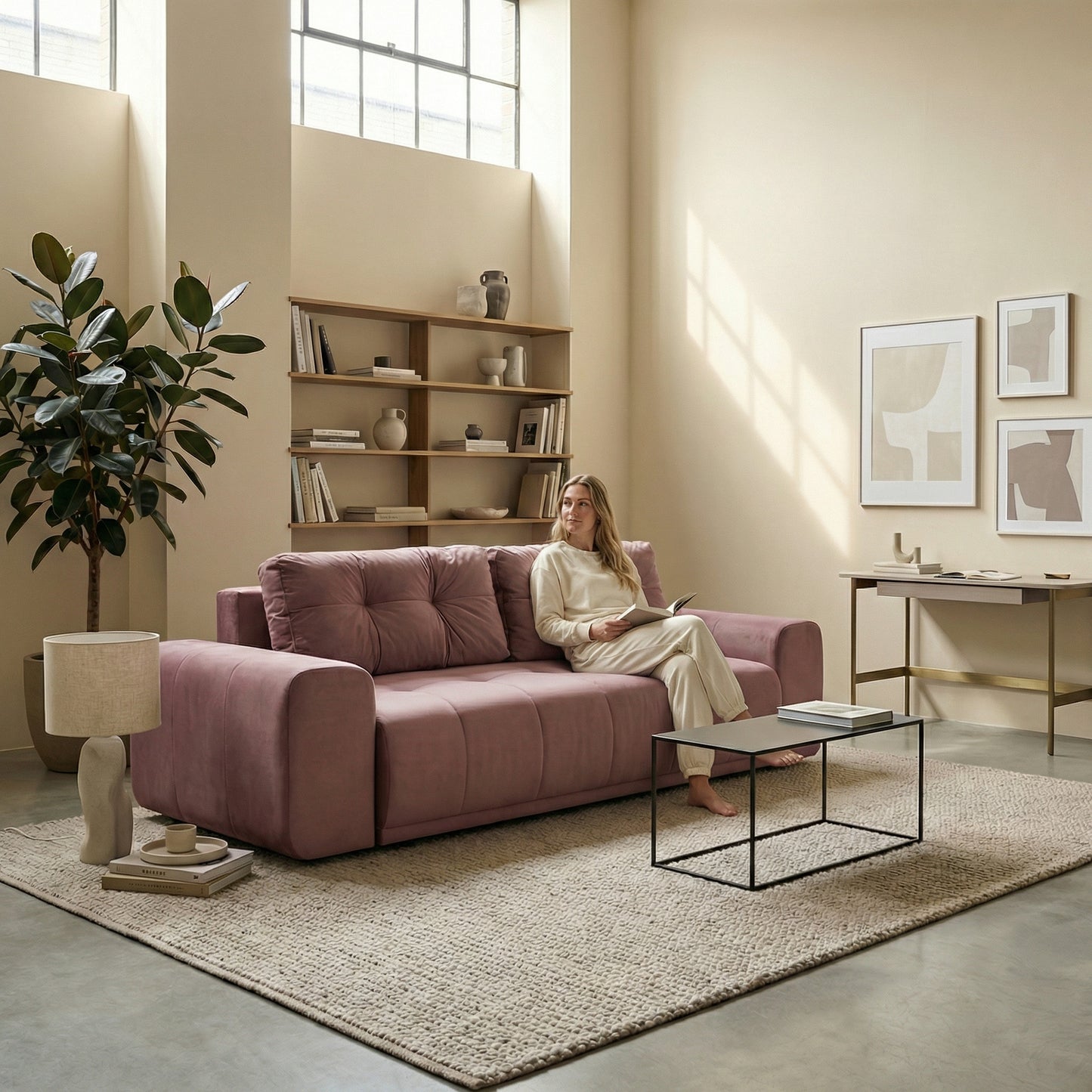 Canapea Extensibila Cu Lada Depozitare Dreamer, Roz, 260 x 110 x 100 Cm