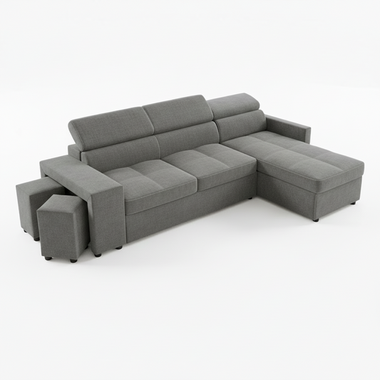 Coltar Extensibil Cu Insula Ventotene, 5 Locuri, Lada Depozitare, Gri inchis, 269 Cm