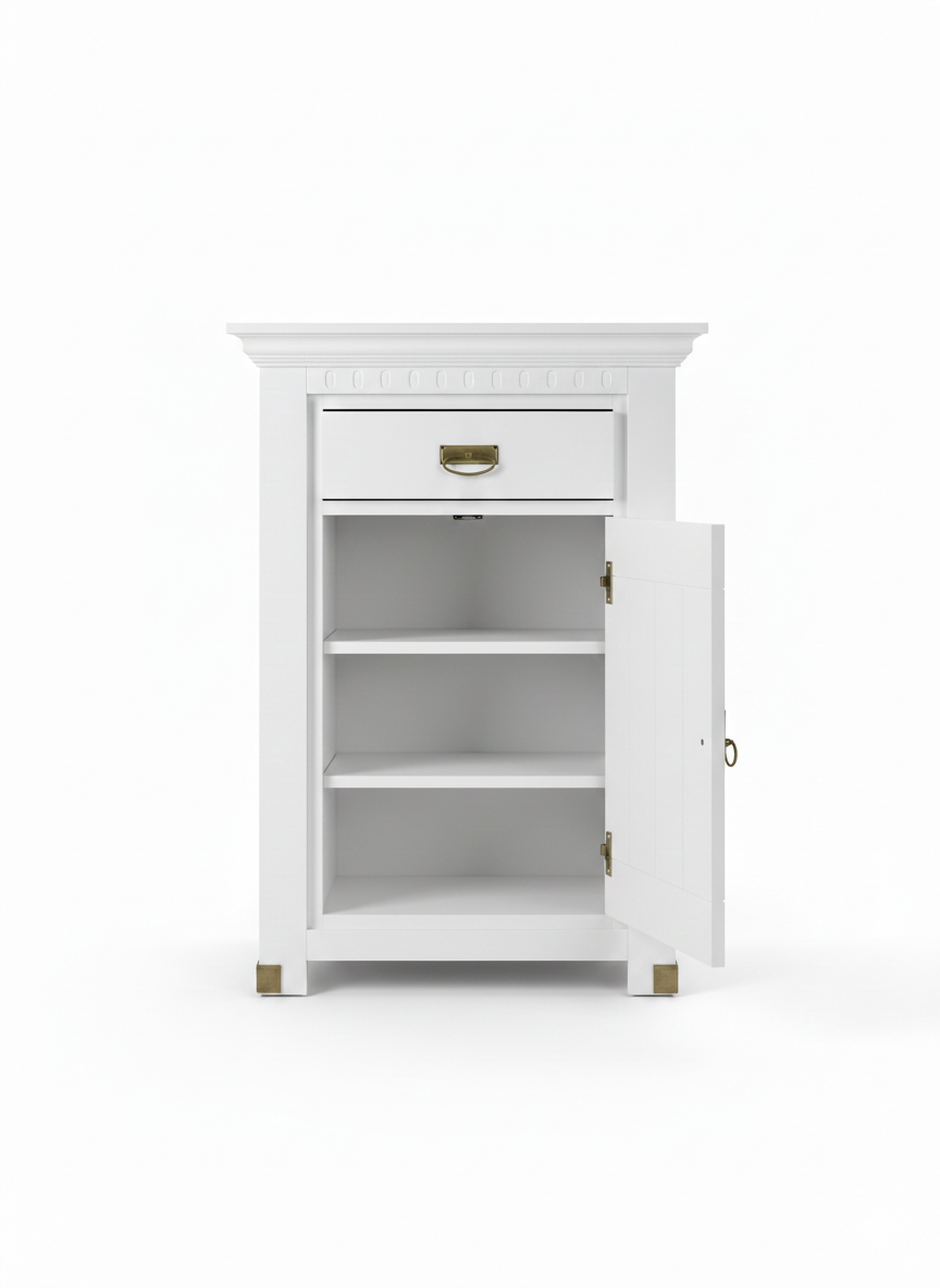 Comoda Cu 1 Usa Si 1 Sertar Saint Tropez Alb, Vopsit, 77.8 Cm
