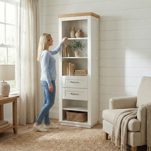 Biblioteca 2 Sertare Alpina, Alb Si Natur, Furniruit 65 Cm