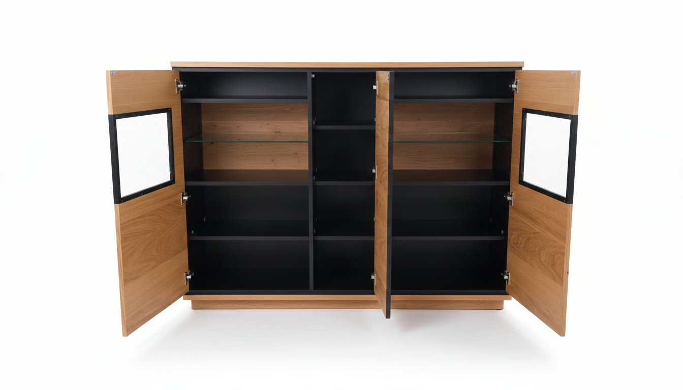 Comoda Bar Cu 3 Usi Zenith, Furniruit Stejar, 148 Cm