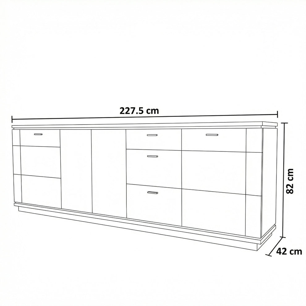Bufet 4 Usi Si 3 Sertare Zenith, Stejar Furniruit, 227.5 Cm