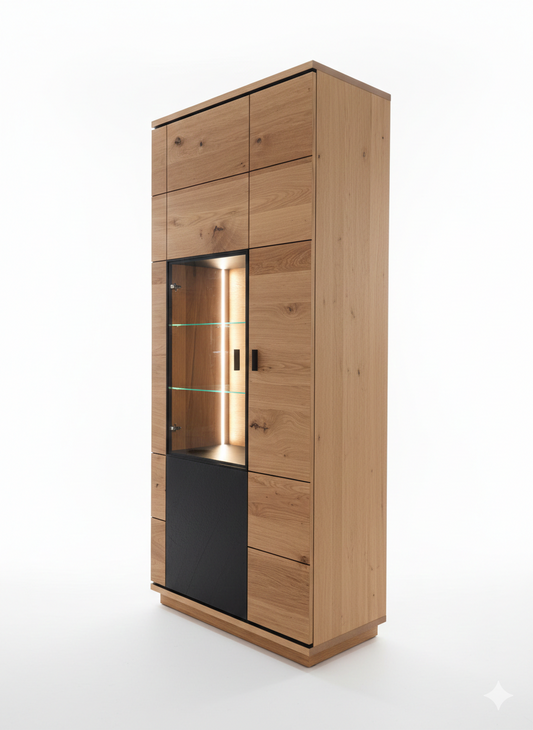 Vitrina Cu 2 Usi Zenith, Furniruit Stejar, 87.5 Cm