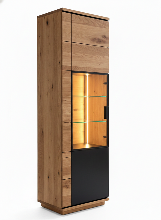 Vitrina Cu 1 Usa Stanga Zenith, Furniruit Stejar, 57.9 Cm