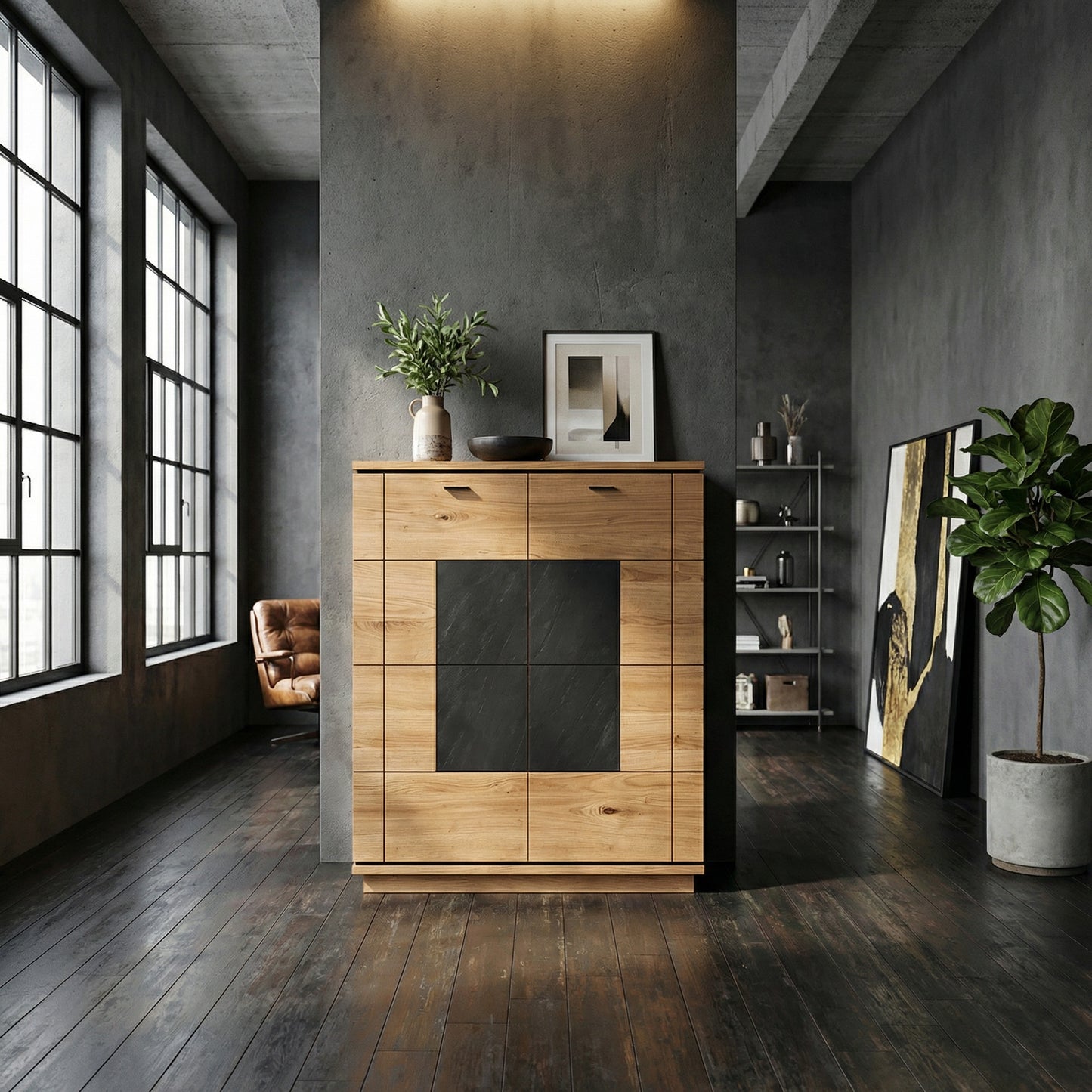 Comoda Bar Cu 2 Usi Zenith, Furniruit Stejar, 115.8 Cm
