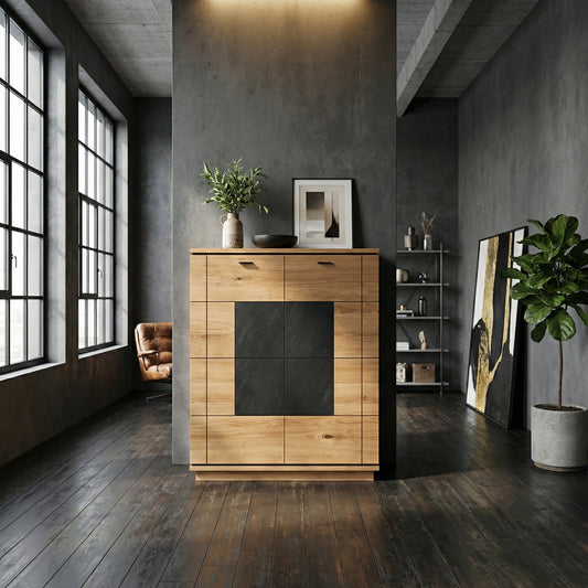 Comoda Bar Cu 2 Usi Zenith, Furniruit Stejar, 115.8 Cm