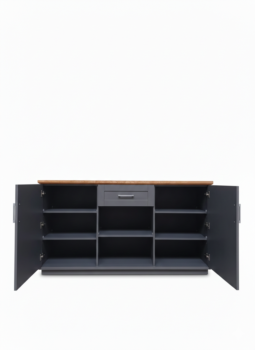 Bufet Cu 3 usi si 1 sertar Dining Alpina Graphit Matt, Gri Si Natur 166 Cm