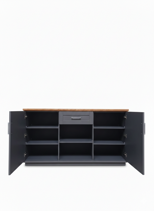 Bufet Cu 3 usi si 1 sertar Dining Alpina Graphit Matt, Gri Si Natur 166 Cm