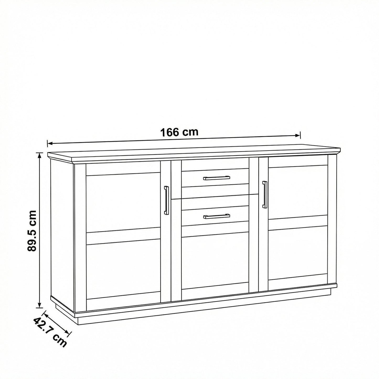 Bufet Cu 3 usi si 1 sertar Dining Alpina Graphit Matt, Gri Si Natur 166 Cm