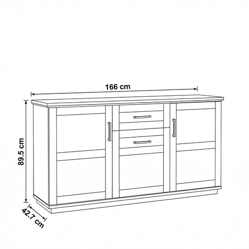 Bufet Cu 3 usi si 1 sertar Dining Alpina Graphit Matt, Gri Si Natur 166 Cm