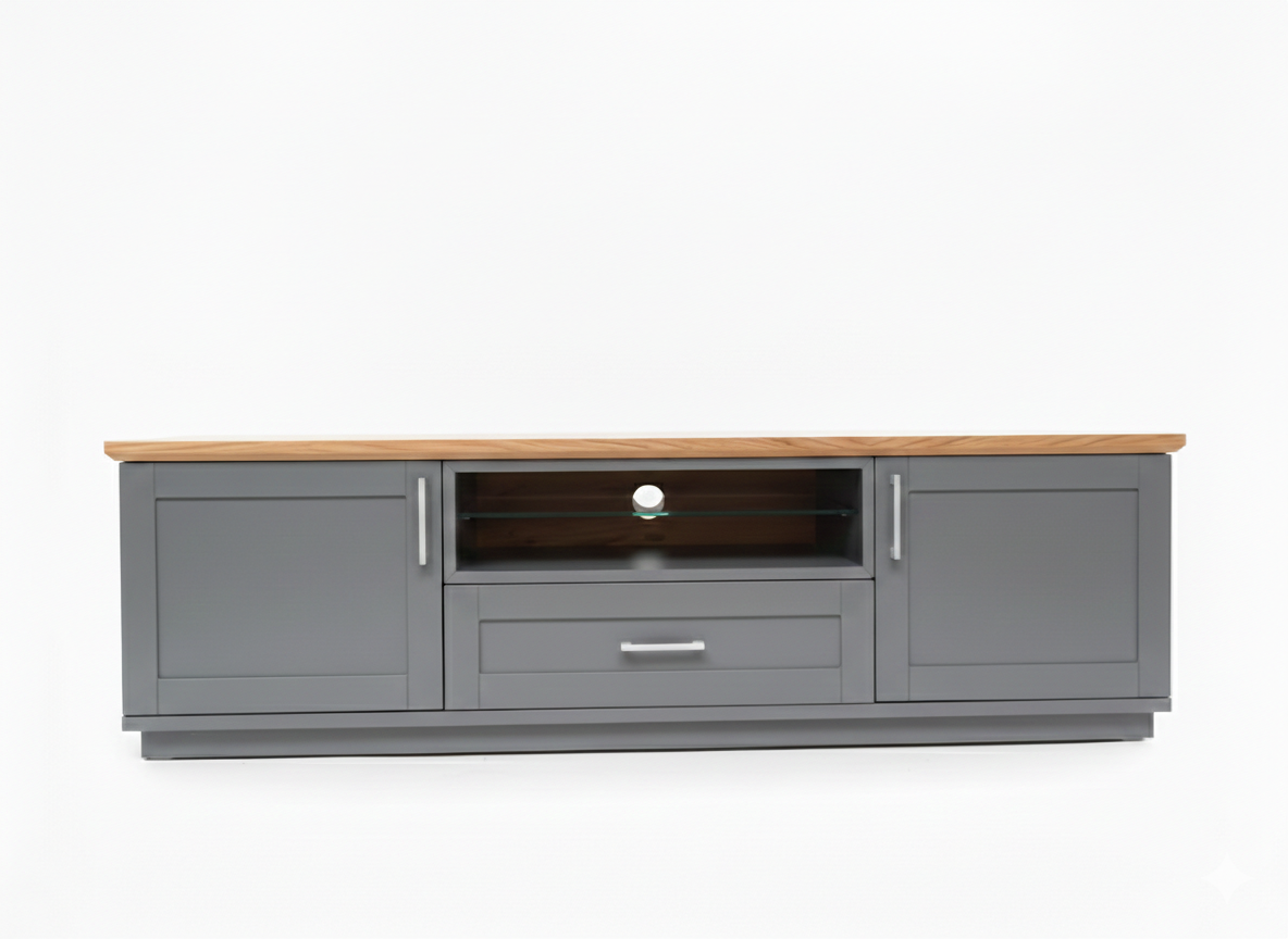 Comoda Tv Cu 2 Usi, 1 Sertar Si 1 Nisa Alpina Graphit Matt , Gri Si Natur, 187.5 Cm