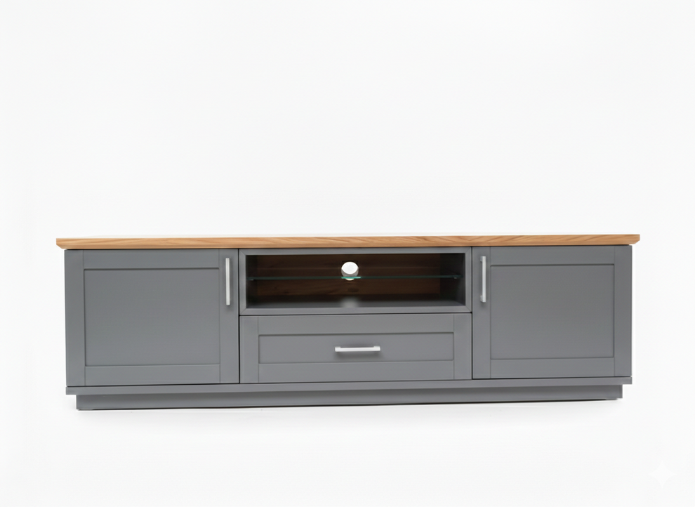 Comoda Tv Cu 2 Usi, 1 Sertar Si 1 Nisa Alpina Graphit Matt , Gri Si Natur, 187.5 Cm