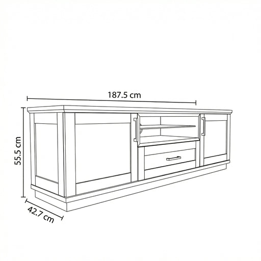 Comoda Tv Cu 2 Usi, 1 Sertar Si 1 Nisa Alpina Graphit Matt , Gri Si Natur, 187.5 Cm
