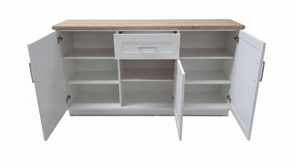 Bufet Cu 3 usi si 1 sertar Dining Alpina, Alb Si Natur 166 Cm