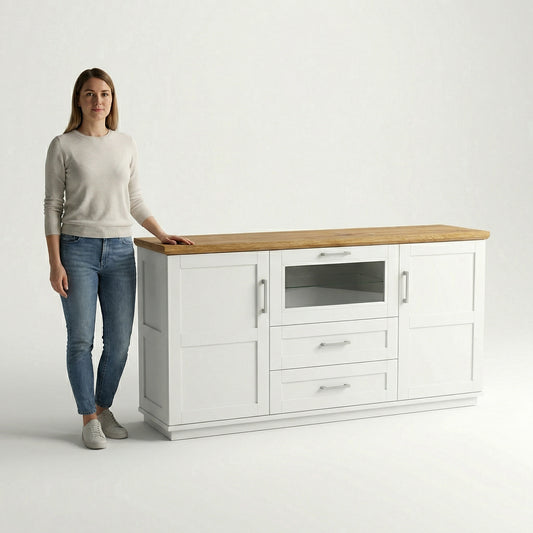 Bufet Cu 3 usi si 2 sertare Alpina, Alb Si Natur 187.5 Cm