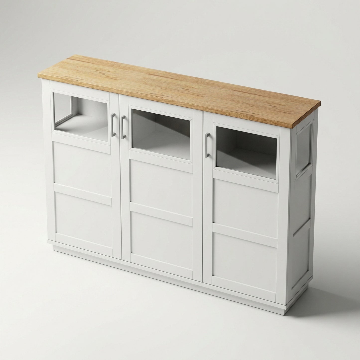 Comoda Bar Alpina Alb Cu 3 Usi, Alb Si Natur, 166 Cm