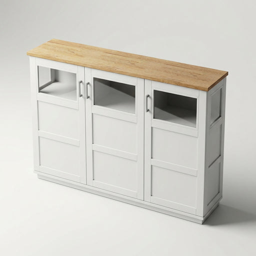 Comoda Bar Alpina Alb Cu 3 Usi, Alb Si Natur, 166 Cm