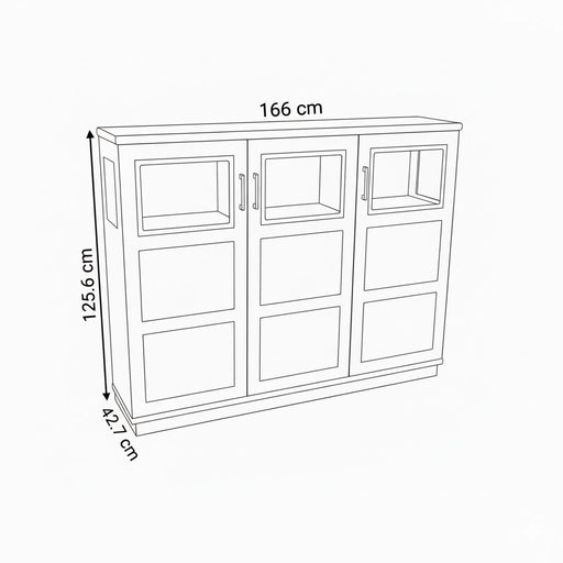 Comoda Bar Alpina Alb Cu 3 Usi, Alb Si Natur, 166 Cm