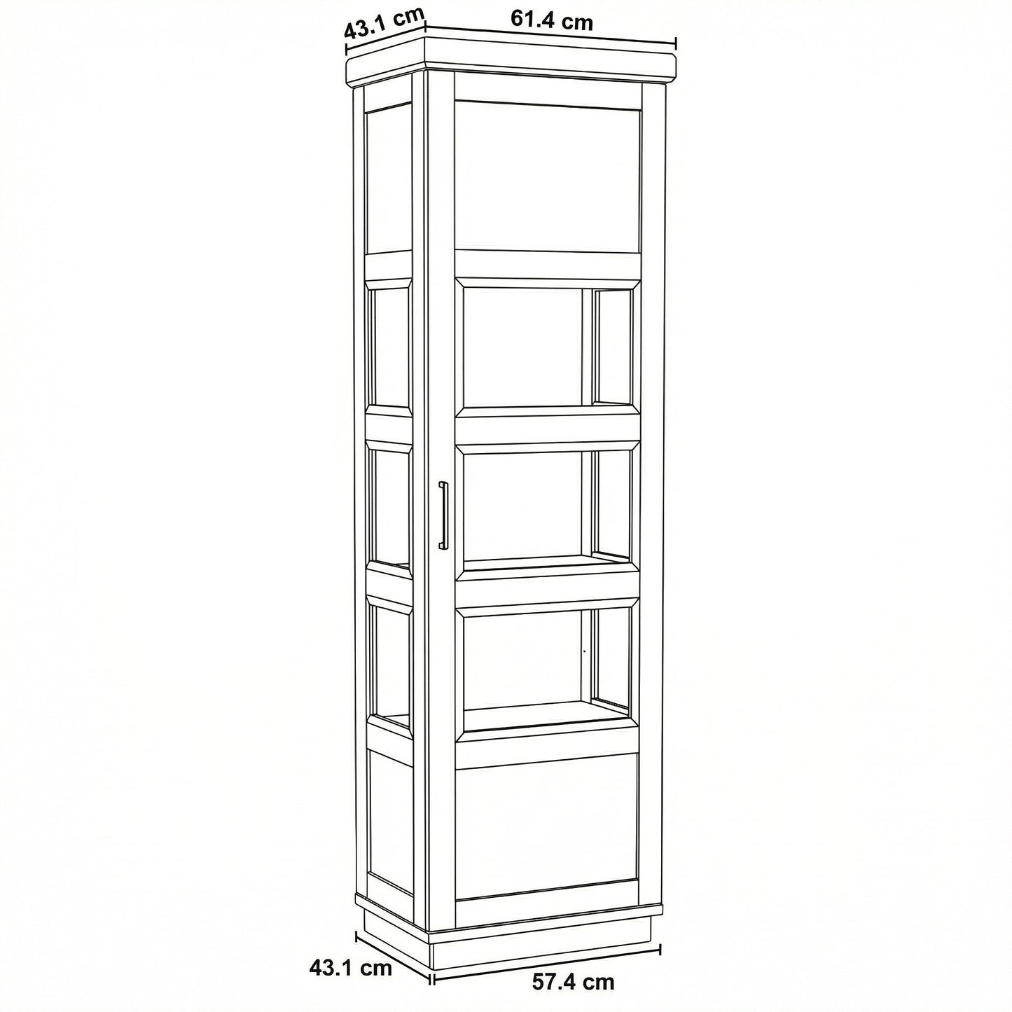 Vitrina Ingusta Alpina Cu 1 Usa, Vopsit Alb, Furniruit, Alb Si Natur, 65 Cm