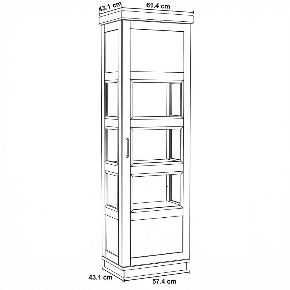 Vitrina Ingusta Alpina Cu 1 Usa, Vopsit Alb, Furniruit, Alb Si Natur, 65 Cm