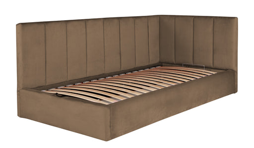 Pat Tapitat Ravel Junior, Dimensiune Saltea 90 x 200 Cm, Cu Somiera Rabatabila Si Panou Stanga, Maro
