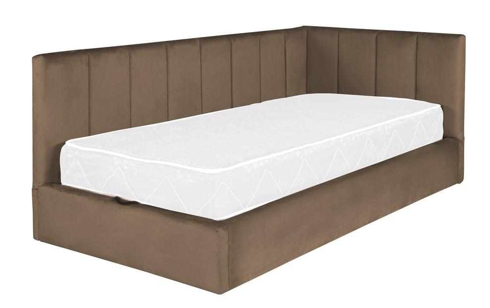 Pat Tapitat Ravel Junior, Dimensiune Saltea 90 x 200 Cm, Cu Somiera Rabatabila Si Panou Stanga, Maro