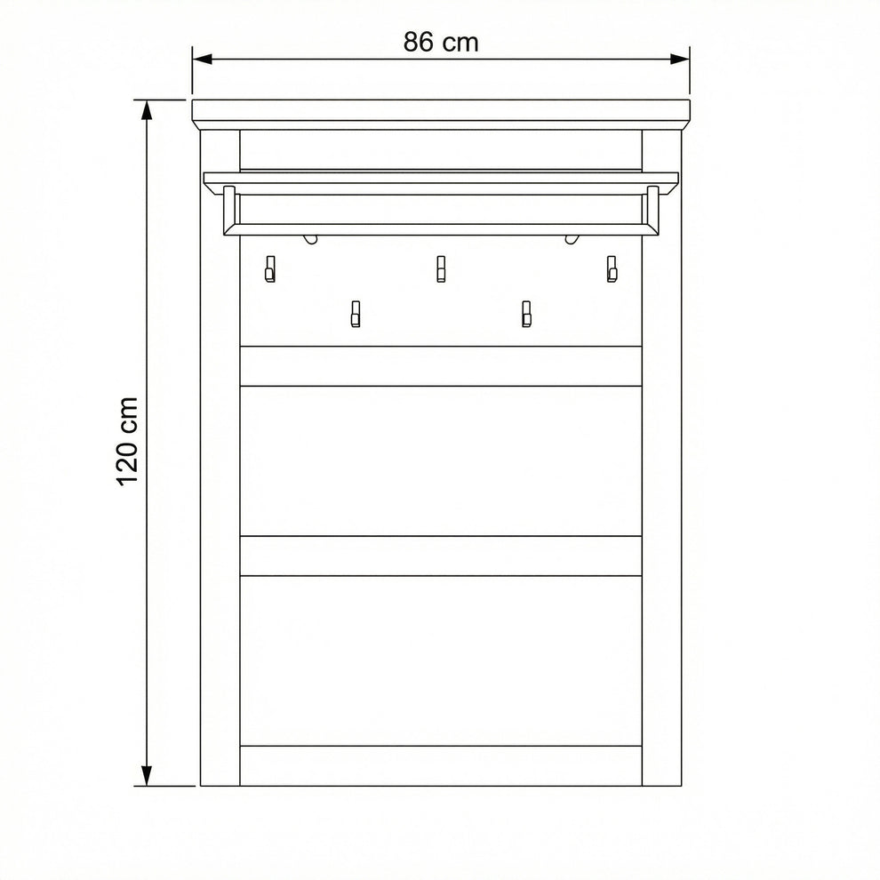 Cuier Lat Cu Polita Alpina, Vopsit Alb, Furniruit, 86 Cm