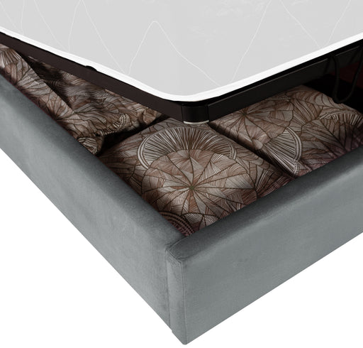 Pat Tapitat Ravel Junior Dimensiune Saltea 90 x 200 Cm, Cu Somiera Rabatabila Si Panou Stanga, Gri