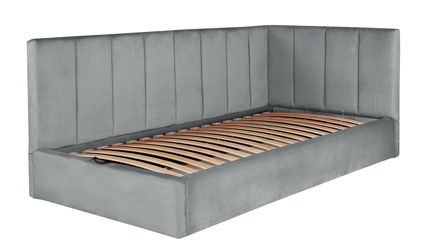 Pat Tapitat Ravel Junior Dimensiune Saltea 90 x 200 Cm, Cu Somiera Rabatabila Si Panou Stanga, Gri