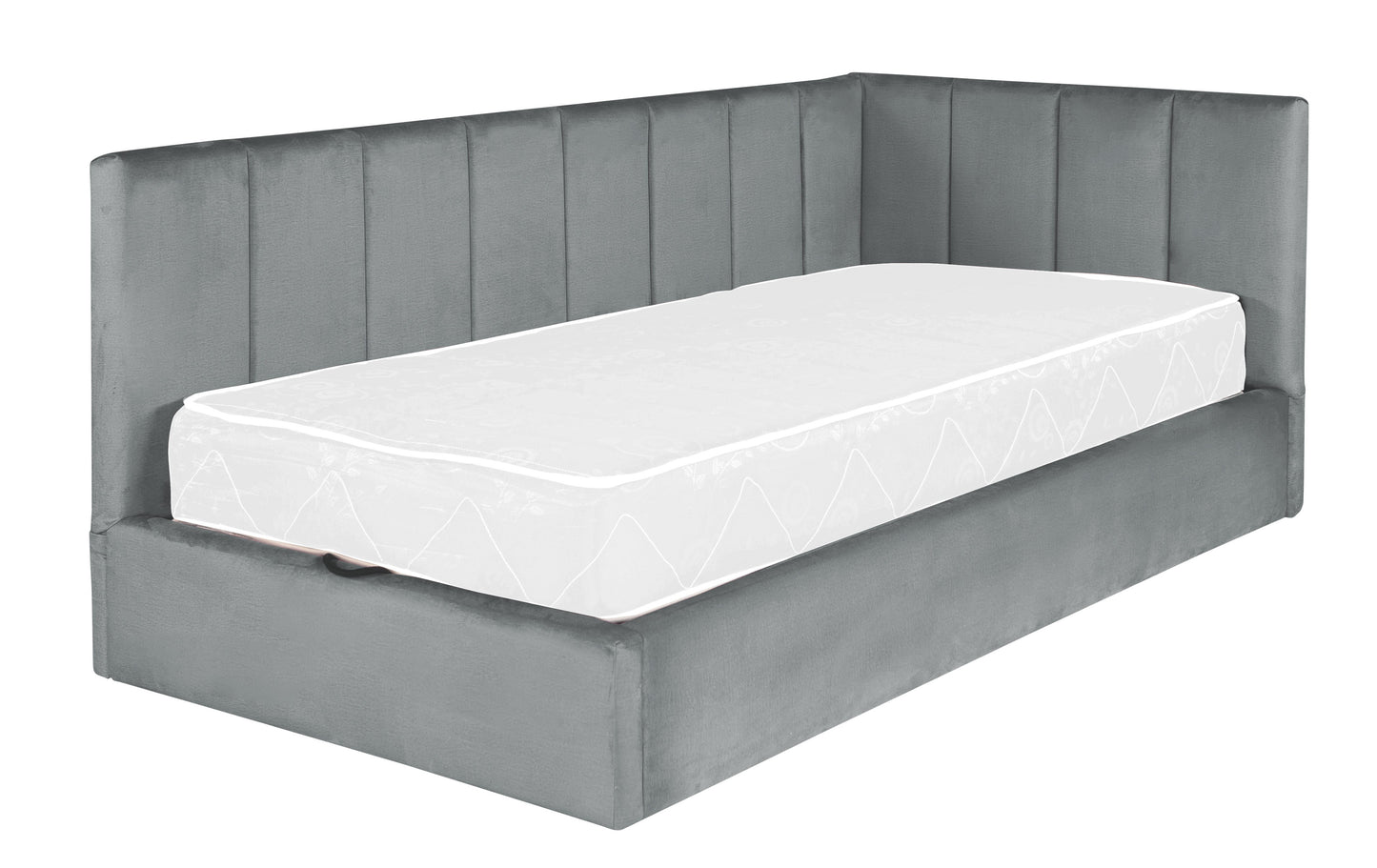 Pat Tapitat Ravel Junior Dimensiune Saltea 90 x 200 Cm, Cu Somiera Rabatabila Si Panou Stanga, Gri