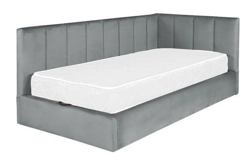 Pat Tapitat Ravel Junior Dimensiune Saltea 90 x 200 Cm, Cu Somiera Rabatabila Si Panou Stanga, Gri