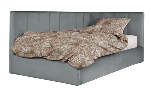 Pat Tapitat Ravel Junior Dimensiune Saltea 90 x 200 Cm, Cu Somiera Rabatabila Si Panou Stanga, Gri