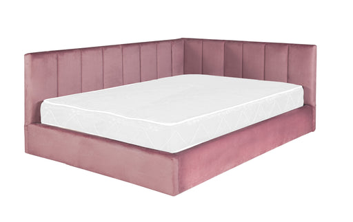 Pat Tapitat Ravel Junior, Dimensiune Saltea 140 x 200 Cm, Somiera Rabatabila Si Panou Stanga, Roz