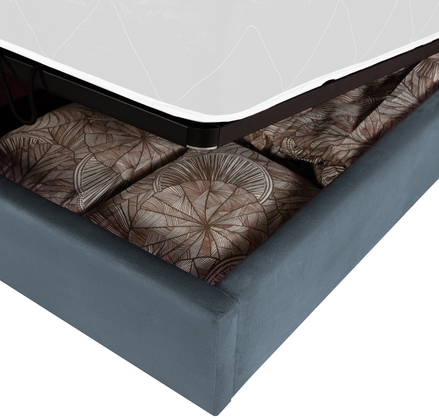 Pat Tapitat Ravel Junior, Dimensiune Saltea 90 x 200 Cm, Somiera Rabatabila Si Panou Stanga, Albastru