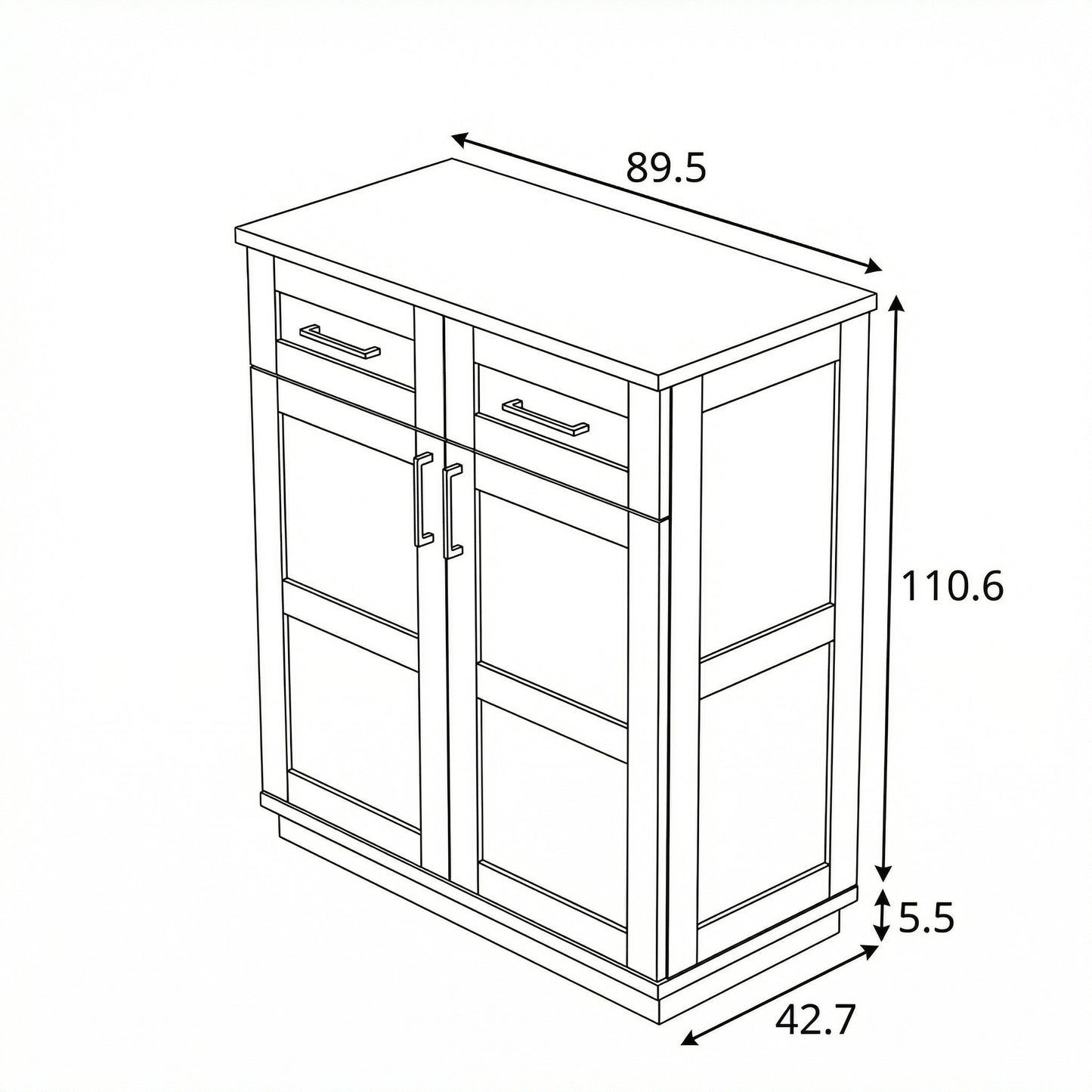 Comoda Alpina 2 Usi Si 2 Sertare, Vopsit Alb, Furniruit, 89.5 Cm