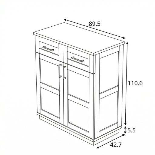 Comoda Alpina 2 Usi Si 2 Sertare, Vopsit Alb, Furniruit, 89.5 Cm