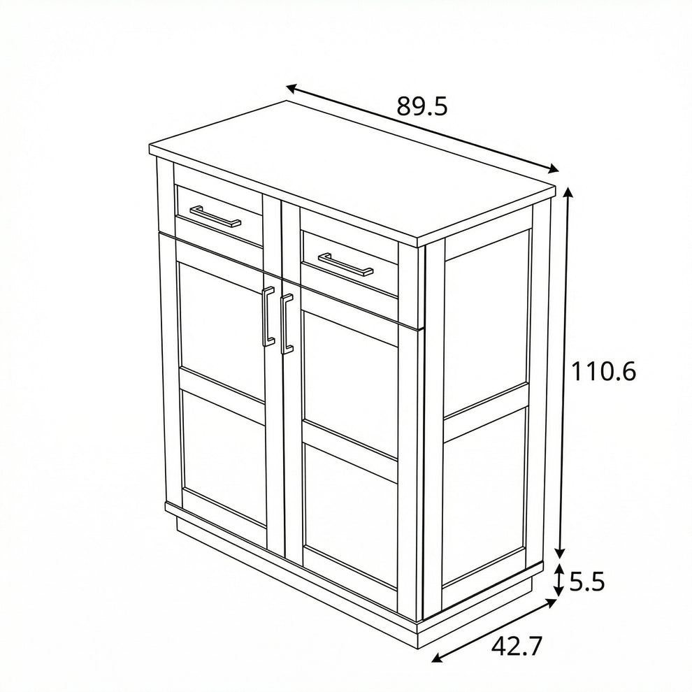 Comoda Alpina 2 Usi Si 2 Sertare, Vopsit Alb, Furniruit, 89.5 Cm