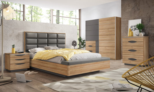 Noptiera 3 Sertare Unbound, Riviera Oak Si Uni Wolfram Grey, 61.4 Cm